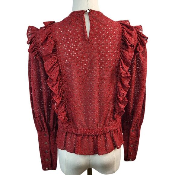 Robert Rodriguez Size 2 Designer Red Top Embroidered Eyelets Ruffles BOHO - Picture 8 of 16
